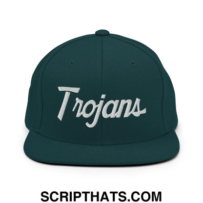Trojans School Mascot Script Snapback Hat Spruce