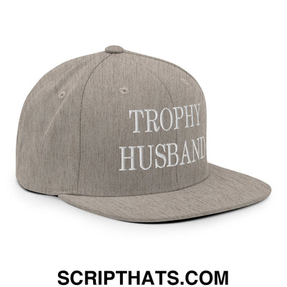 Trophy Husband Embroidered Flat Brim Bill Snapback Hat Heather Grey