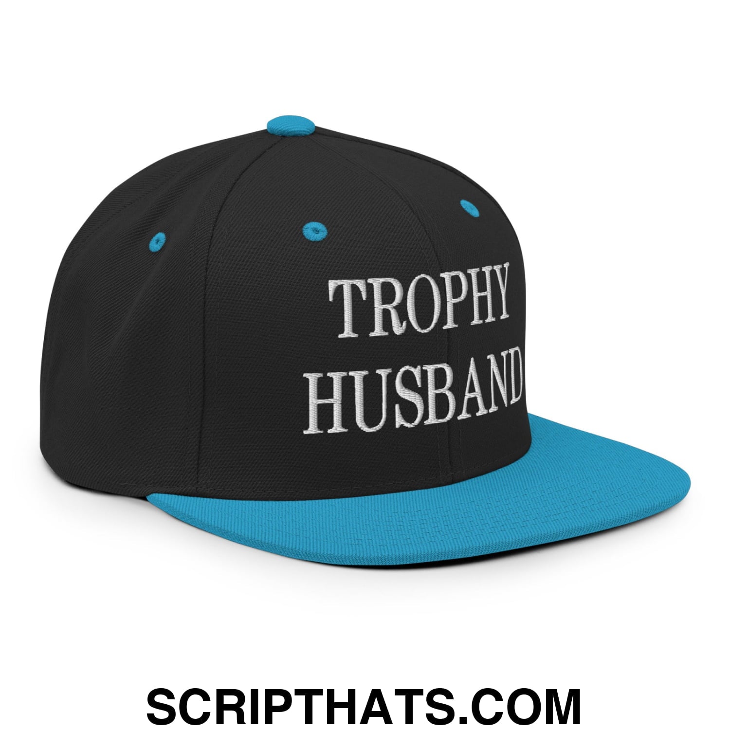 Trophy Husband Embroidered Flat Brim Bill Snapback Hat Black Teal