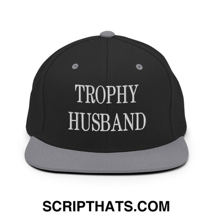Trophy Husband Embroidered Flat Brim Bill Snapback Hat Black Silver