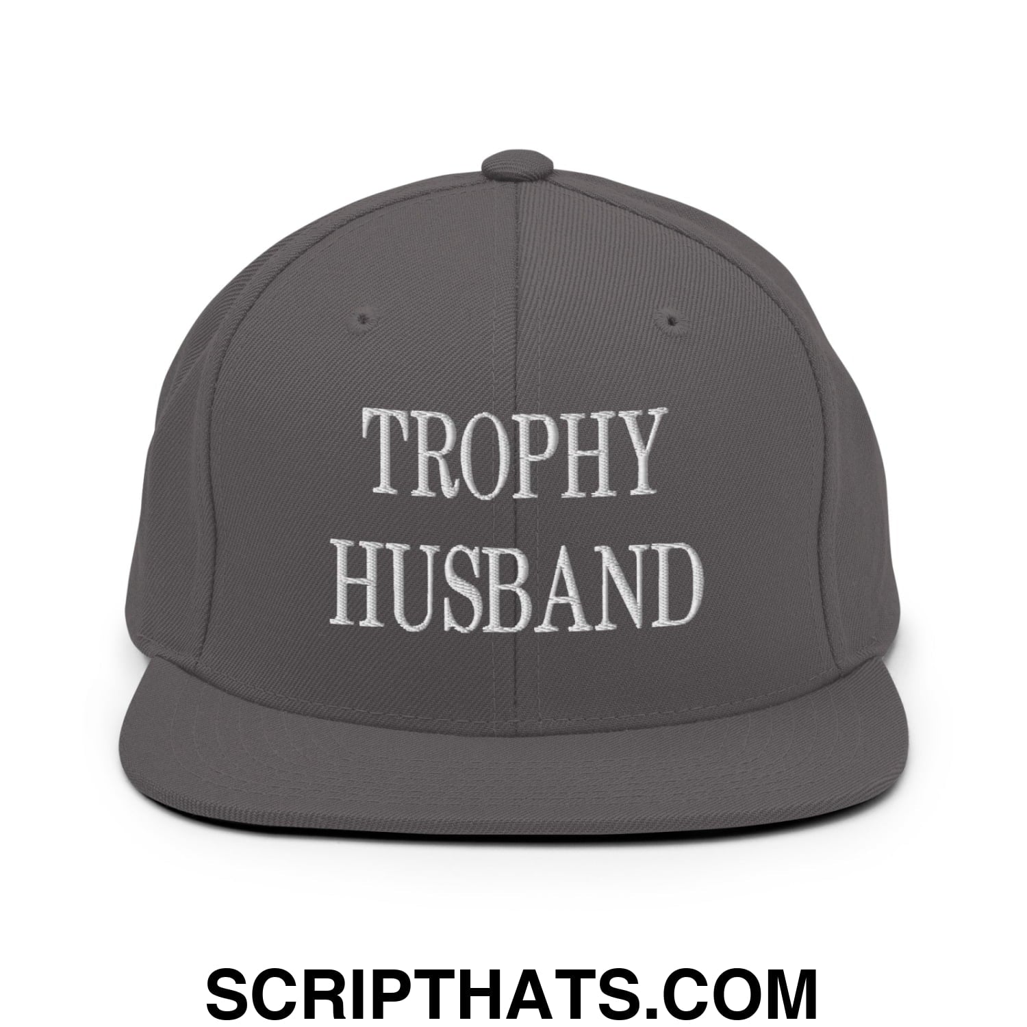 Trophy Husband Embroidered Flat Brim Bill Snapback Hat Dark Grey