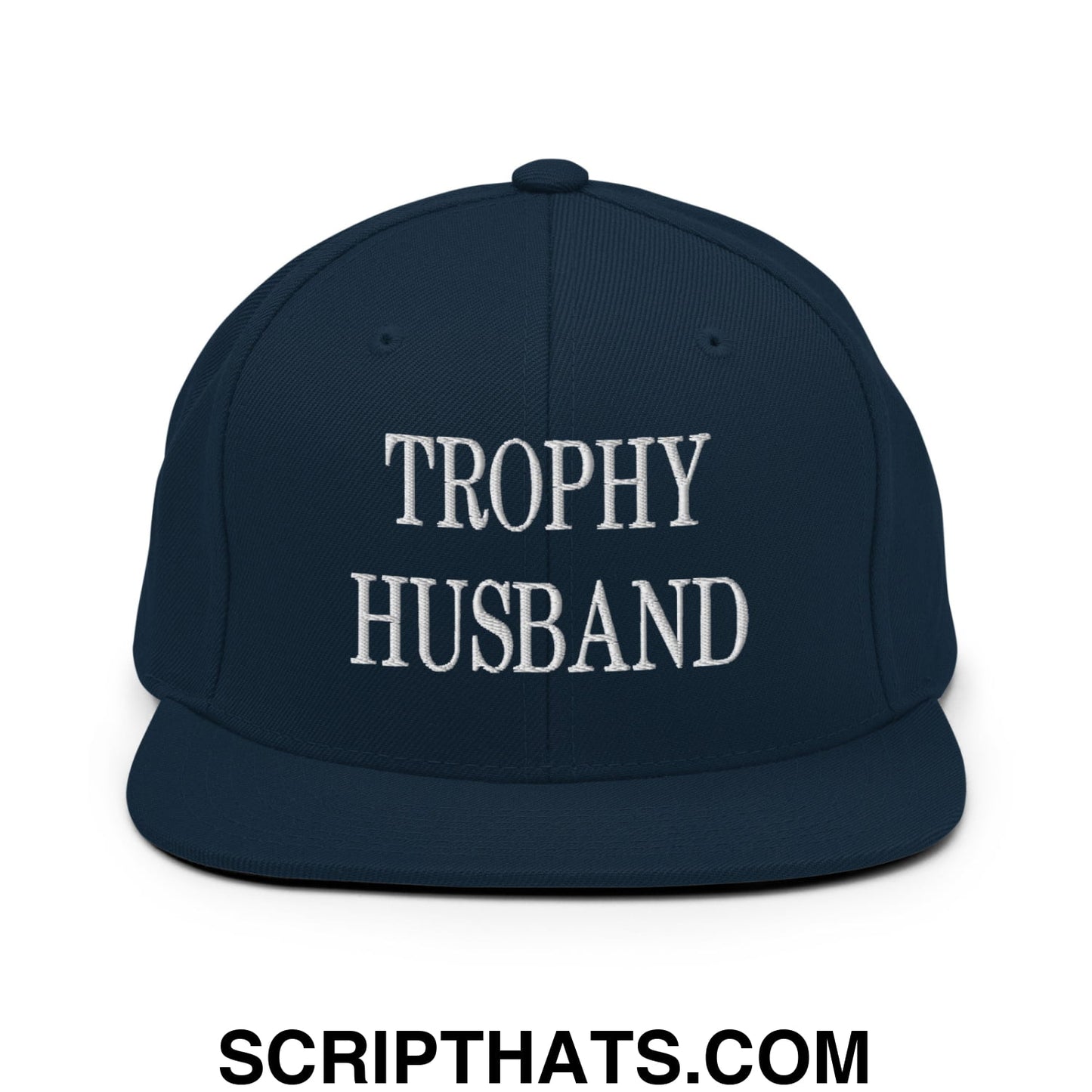 Trophy Husband Embroidered Flat Brim Bill Snapback Hat Dark Navy