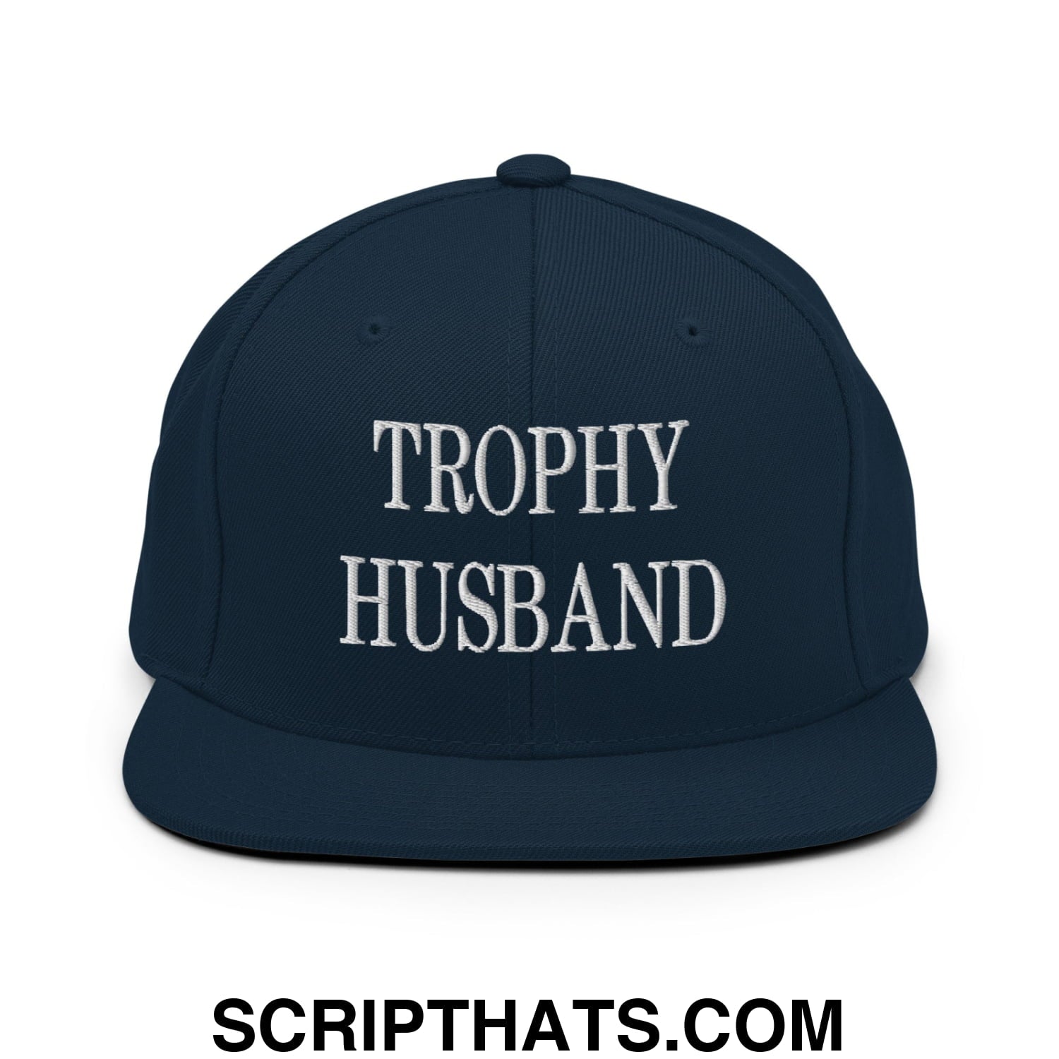 Trophy Husband Embroidered Flat Brim Bill Snapback Hat Dark Navy