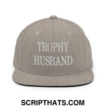 Trophy Husband Embroidered Flat Brim Bill Snapback Hat Heather Grey