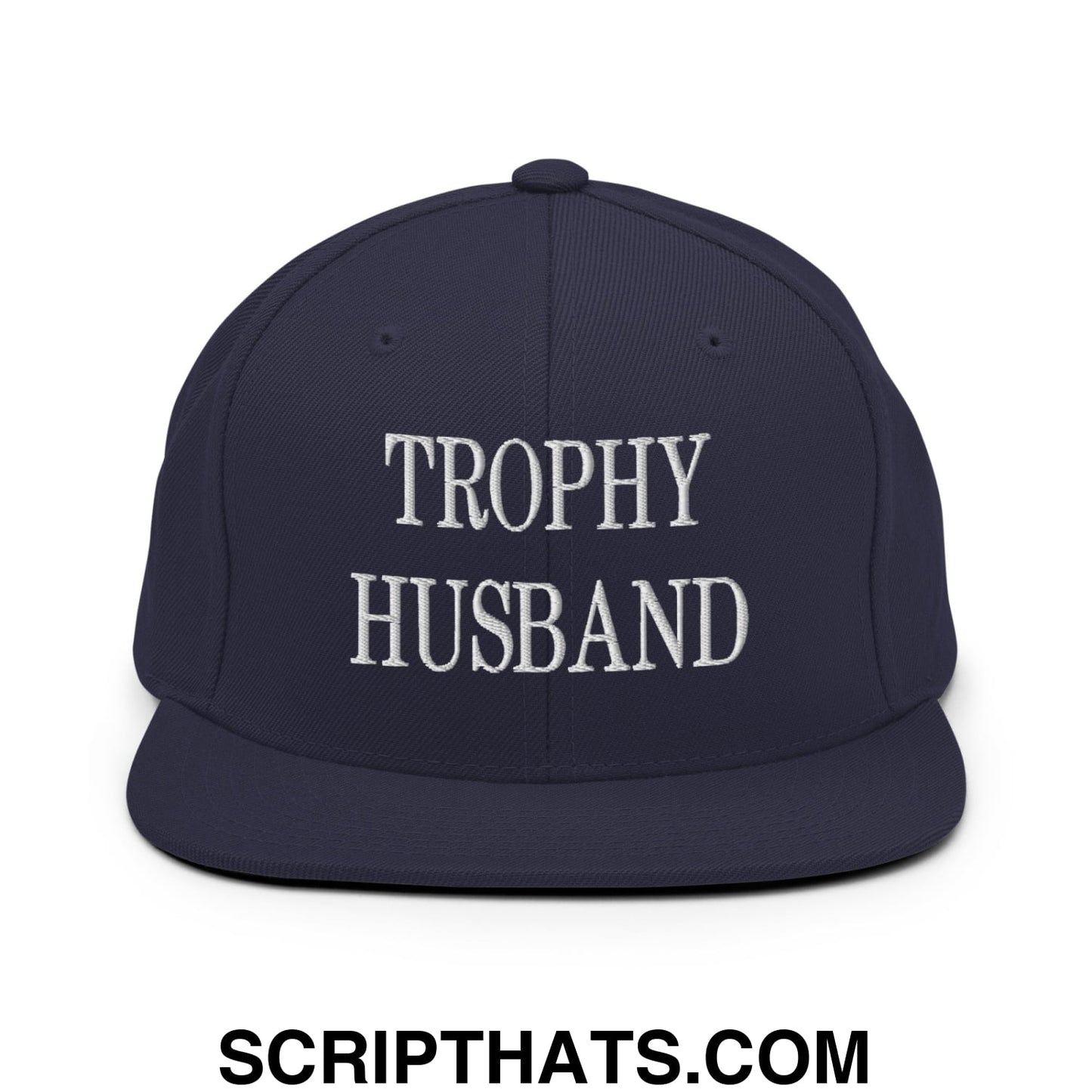 Trophy Husband Embroidered Flat Brim Bill Snapback Hat Navy