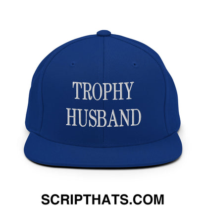 Trophy Husband Embroidered Flat Brim Bill Snapback Hat Royal Blue