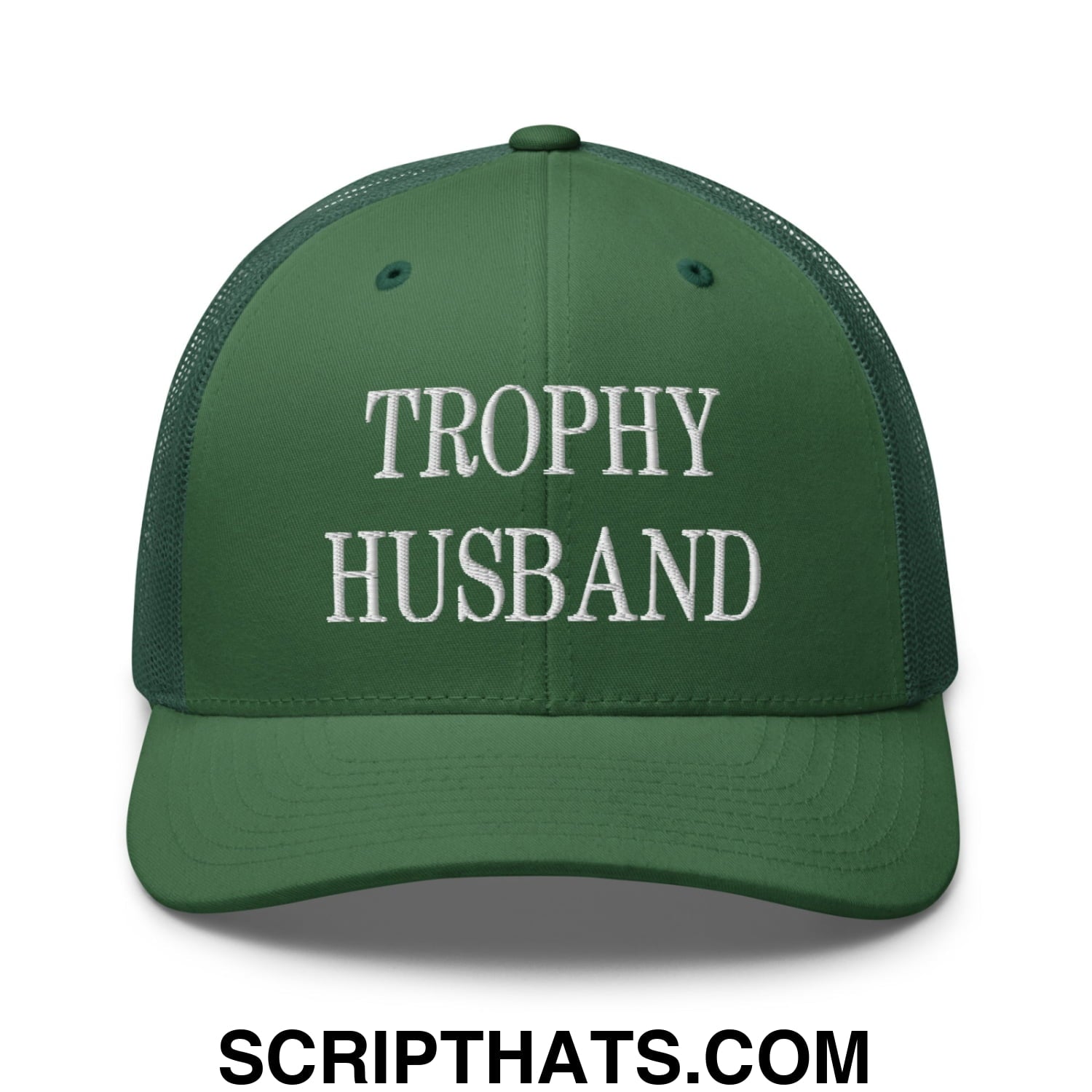 Trophy Husband Embroidered Mesh Trucker Hat Evergreen