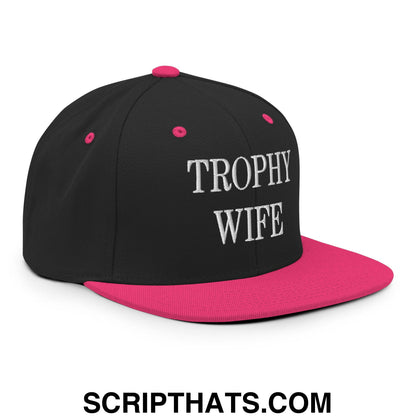 Trophy Wife Embroidered Flat Brim Bill Snapback Hat Black Neon Pink