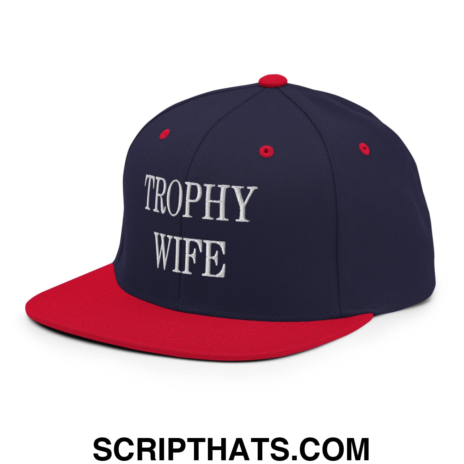Trophy Wife Embroidered Flat Brim Bill Snapback Hat Navy Red