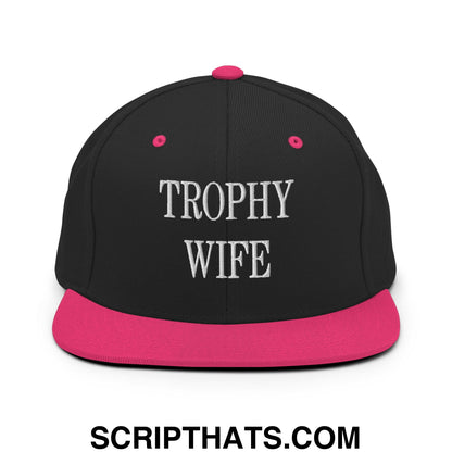 Trophy Wife Embroidered Flat Brim Bill Snapback Hat Black Neon Pink