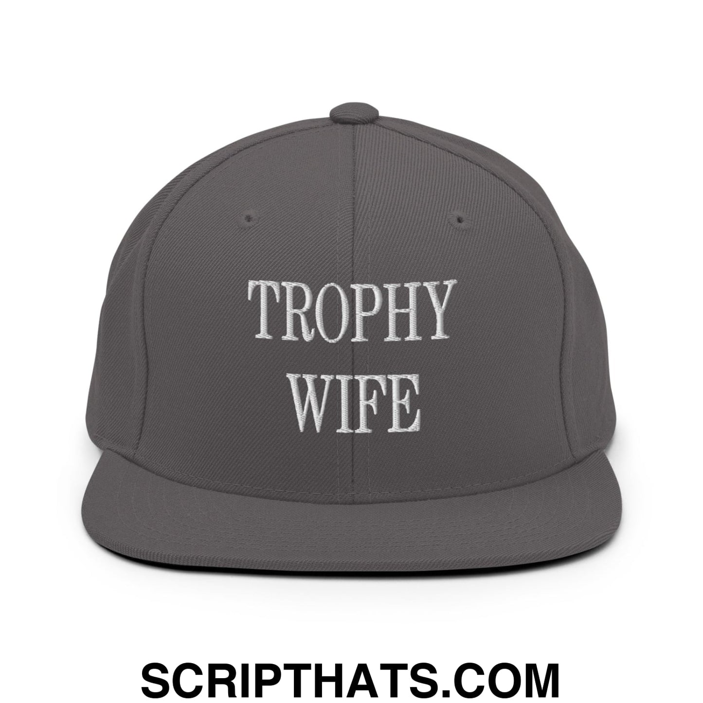 Trophy Wife Embroidered Flat Brim Bill Snapback Hat Dark Grey