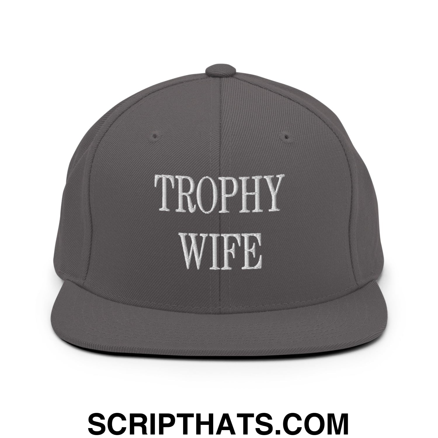 Trophy Wife Embroidered Flat Brim Bill Snapback Hat Dark Grey