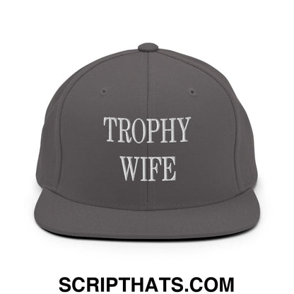 Trophy Wife Embroidered Flat Brim Bill Snapback Hat Dark Grey