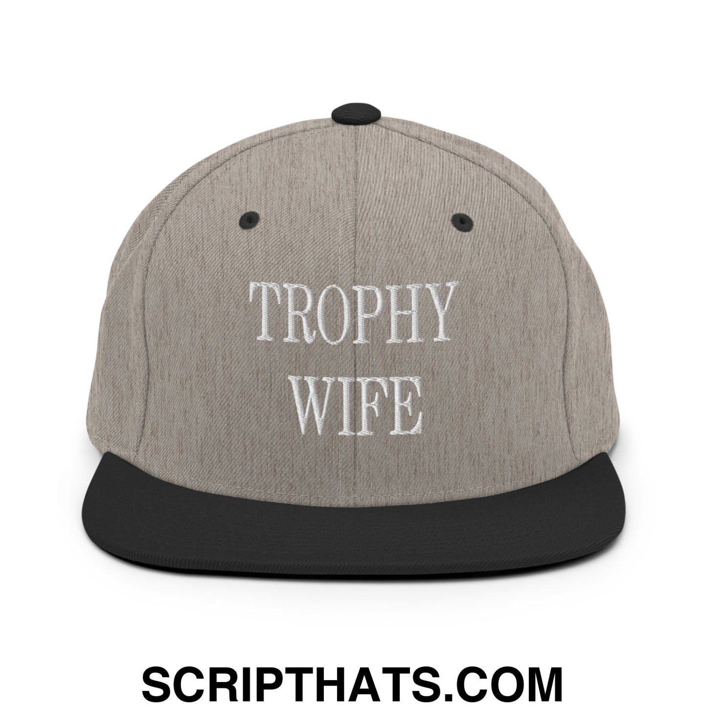 Trophy Wife Embroidered Flat Brim Bill Snapback Hat Heather Black