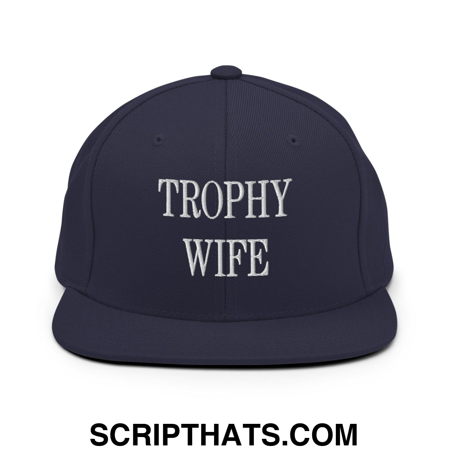 Trophy Wife Embroidered Flat Brim Bill Snapback Hat Navy