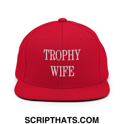 Trophy Wife Embroidered Flat Brim Bill Snapback Hat Red