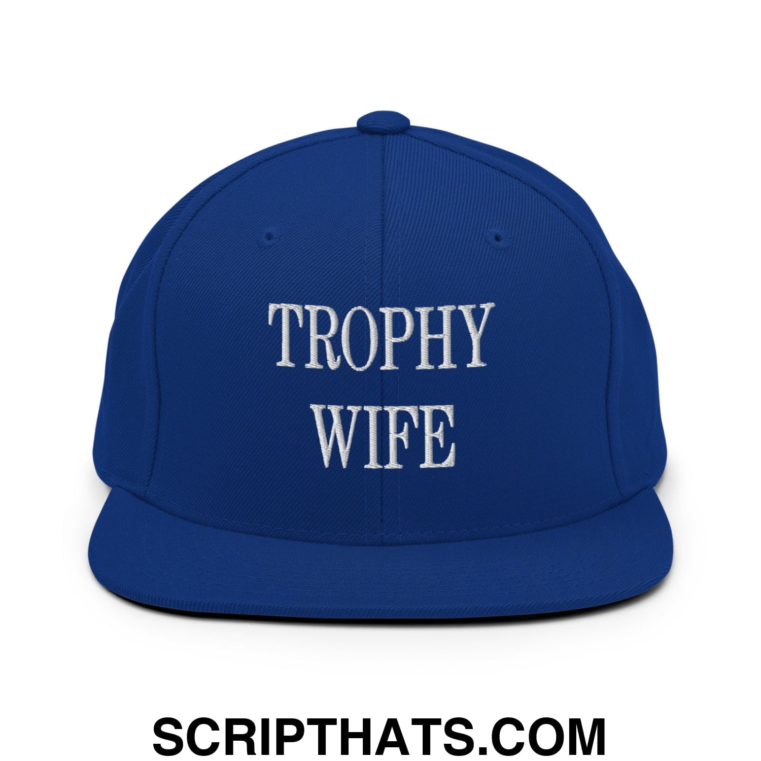 Trophy Wife Embroidered Flat Brim Bill Snapback Hat Royal Blue