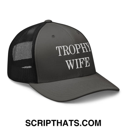Trophy Wife Embroidered Mesh Trucker Hat Charcoal Black