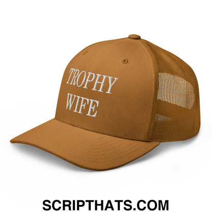 Trophy Wife Embroidered Mesh Trucker Hat Caramel