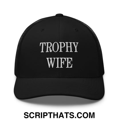 Trophy Wife Embroidered Mesh Trucker Hat Black