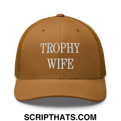 Trophy Wife Embroidered Mesh Trucker Hat Caramel
