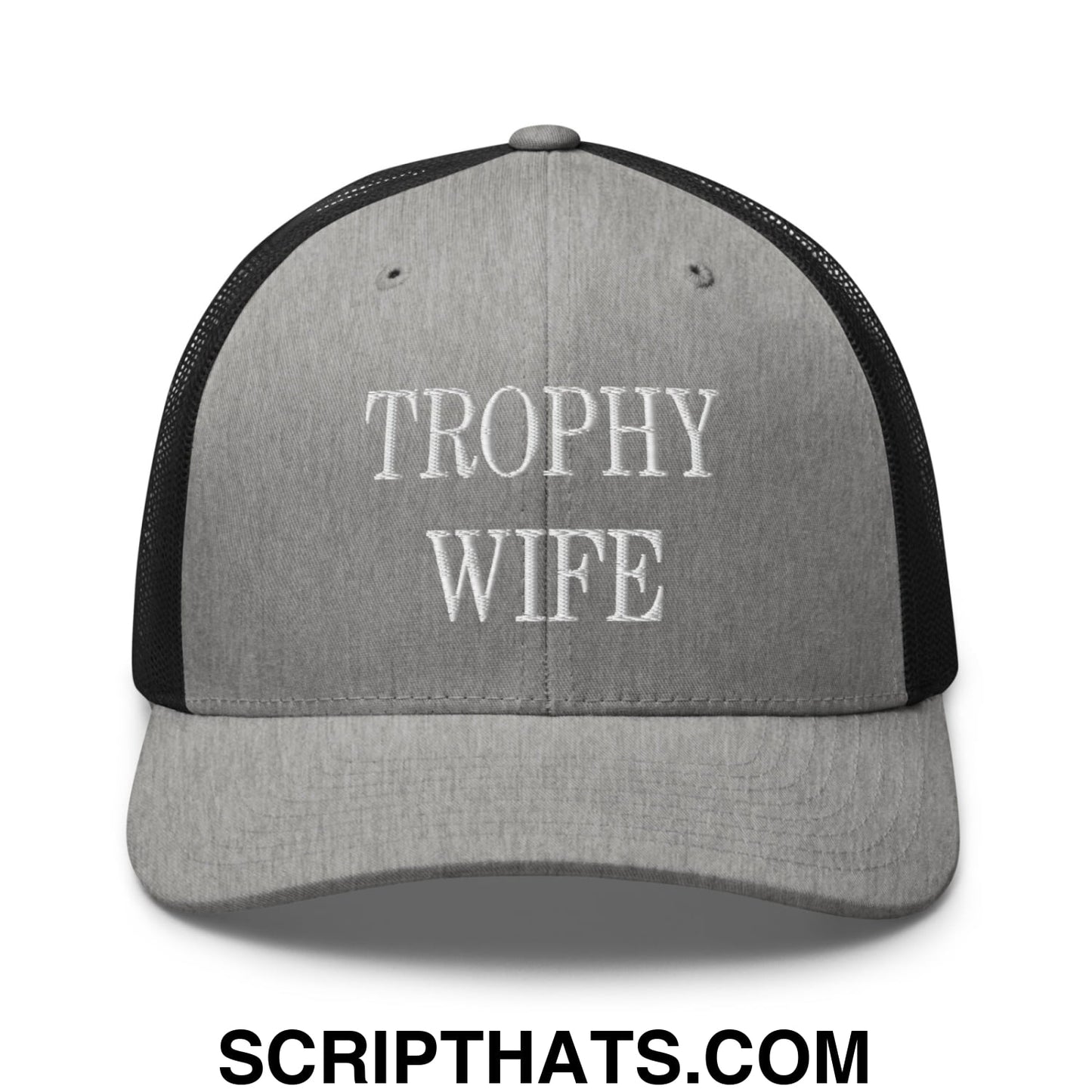 Trophy Wife Embroidered Mesh Trucker Hat Heather Black