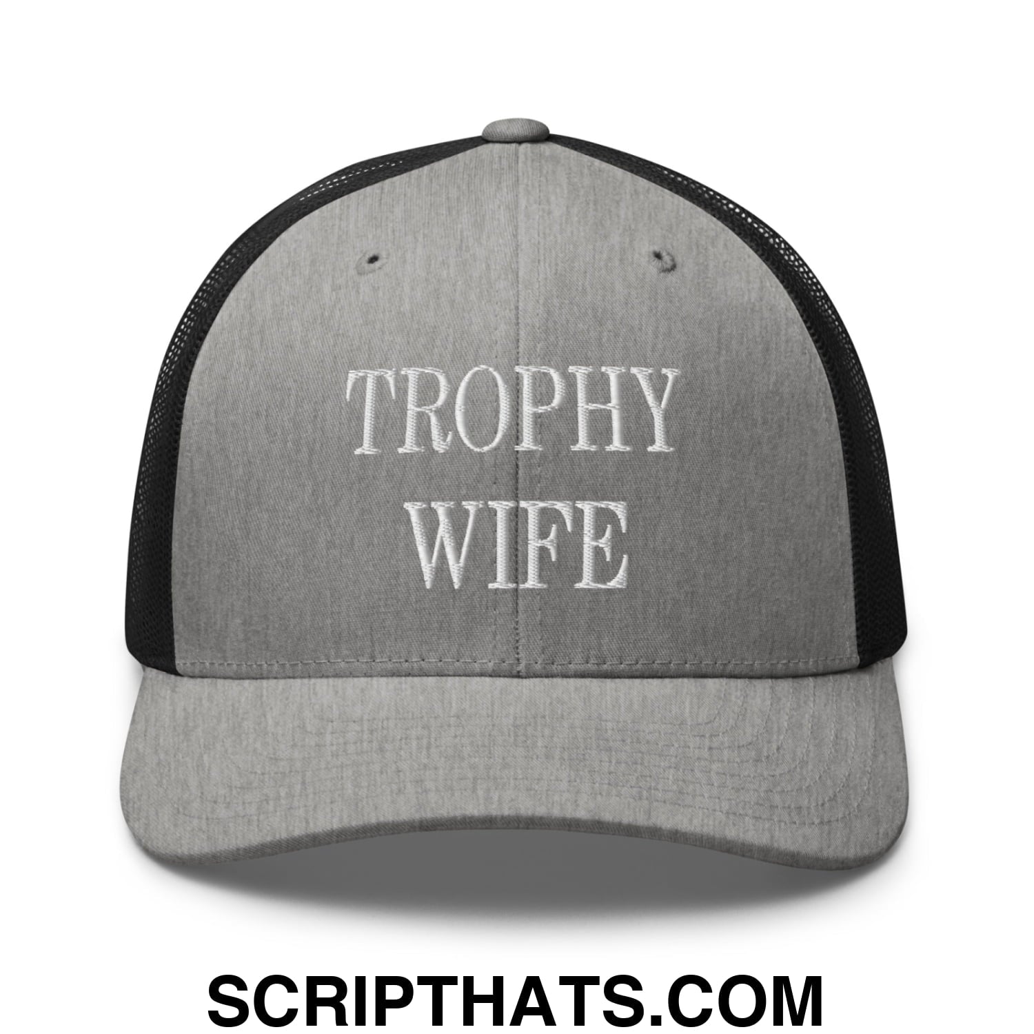 Trophy Wife Embroidered Mesh Trucker Hat Heather Black