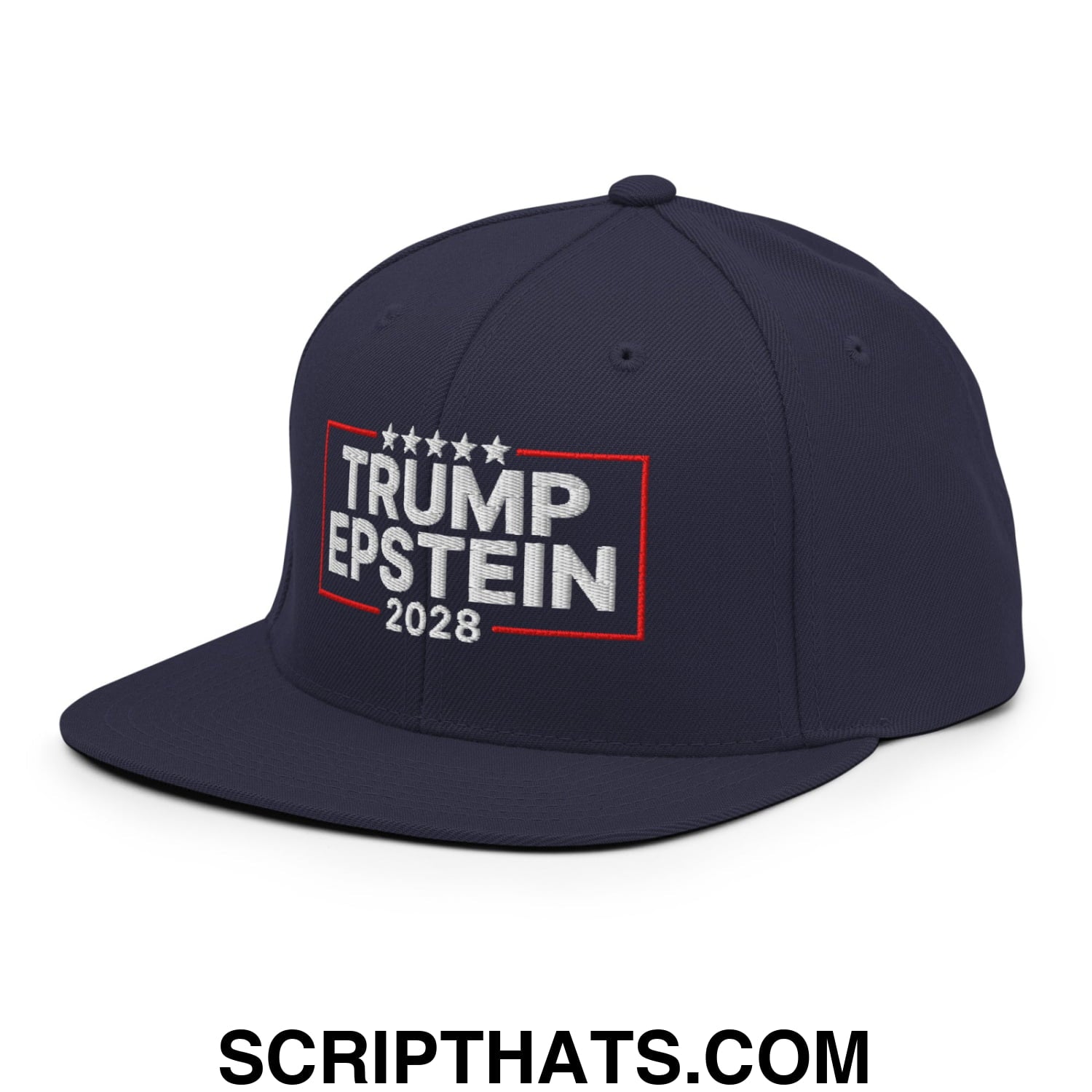 Trump Epstein 2028 Embroidered Flat Bill Brim Snapback Hat Navy