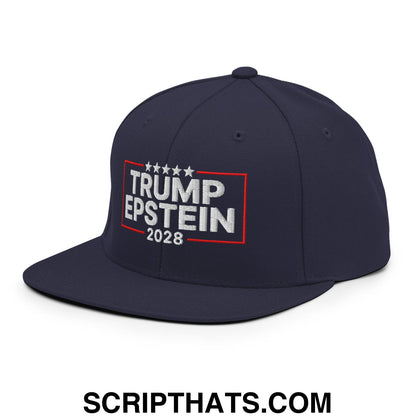Trump Epstein 2028 Embroidered Flat Bill Brim Snapback Hat Navy