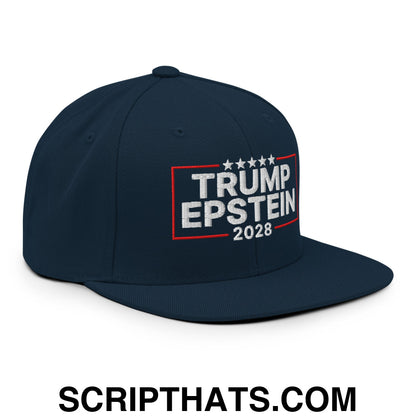 Trump Epstein 2028 Embroidered Flat Bill Brim Snapback Hat Dark Navy