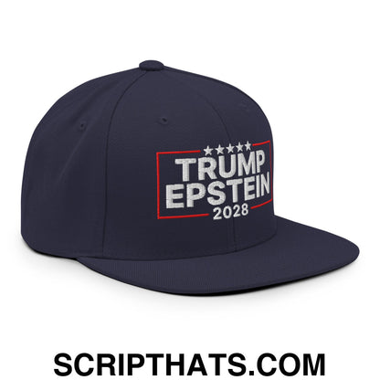 Trump Epstein 2028 Embroidered Flat Bill Brim Snapback Hat Navy