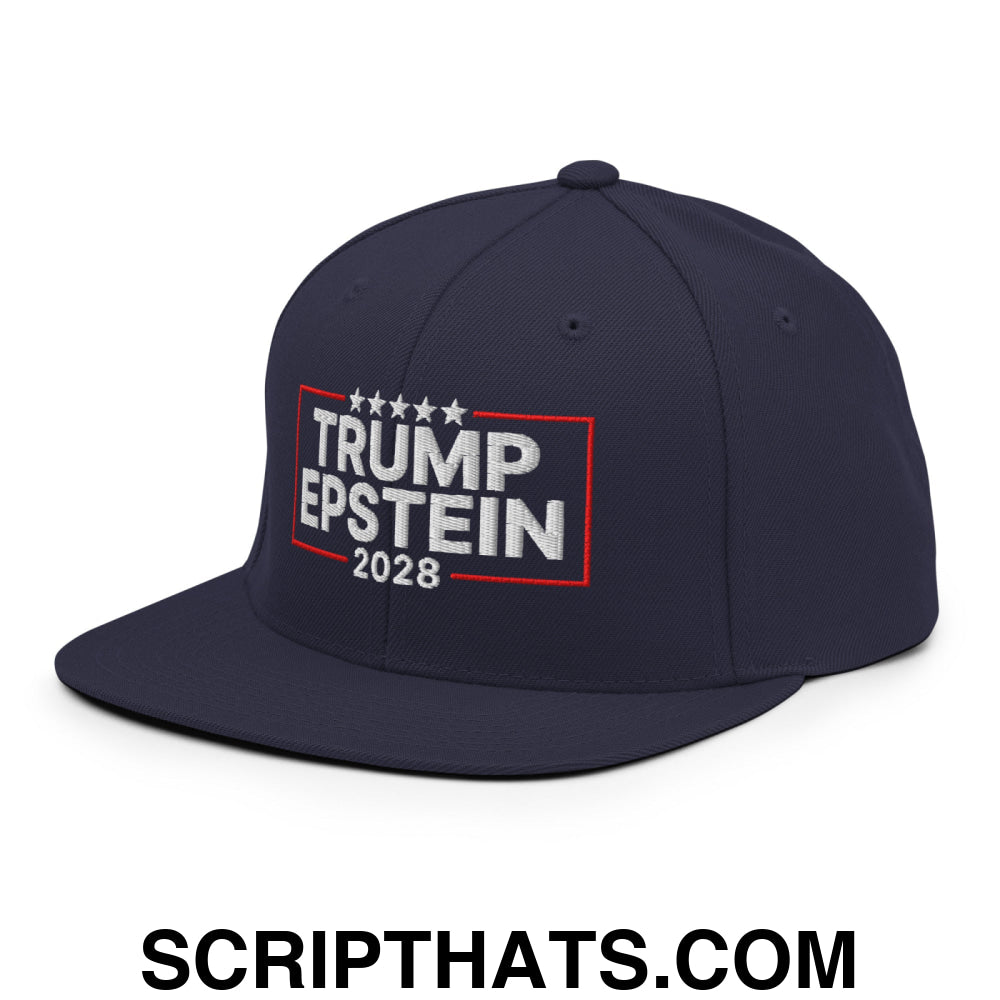 Trump Epstein 2028 Embroidered Flat Bill Brim Snapback Hat Navy