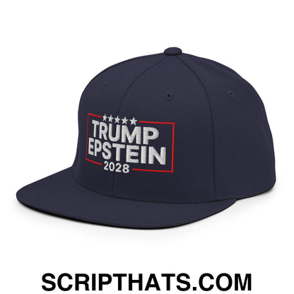 Trump Epstein 2028 Embroidered Flat Bill Brim Snapback Hat Navy