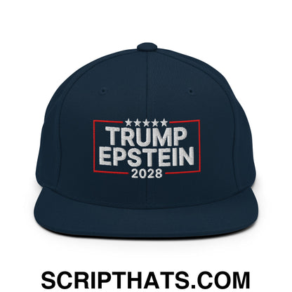Trump Epstein 2028 Embroidered Flat Bill Brim Snapback Hat Dark Navy