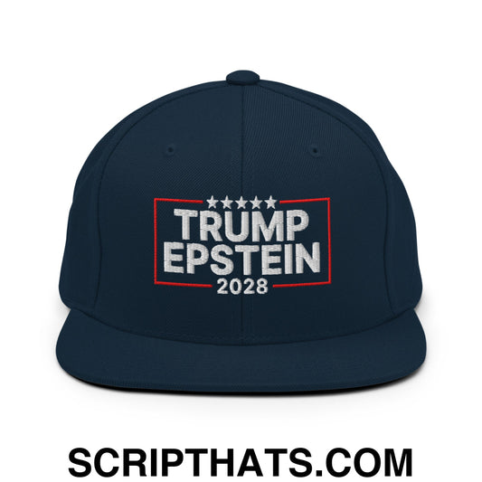 Trump Epstein 2028 Embroidered Flat Bill Brim Snapback Hat Dark Navy