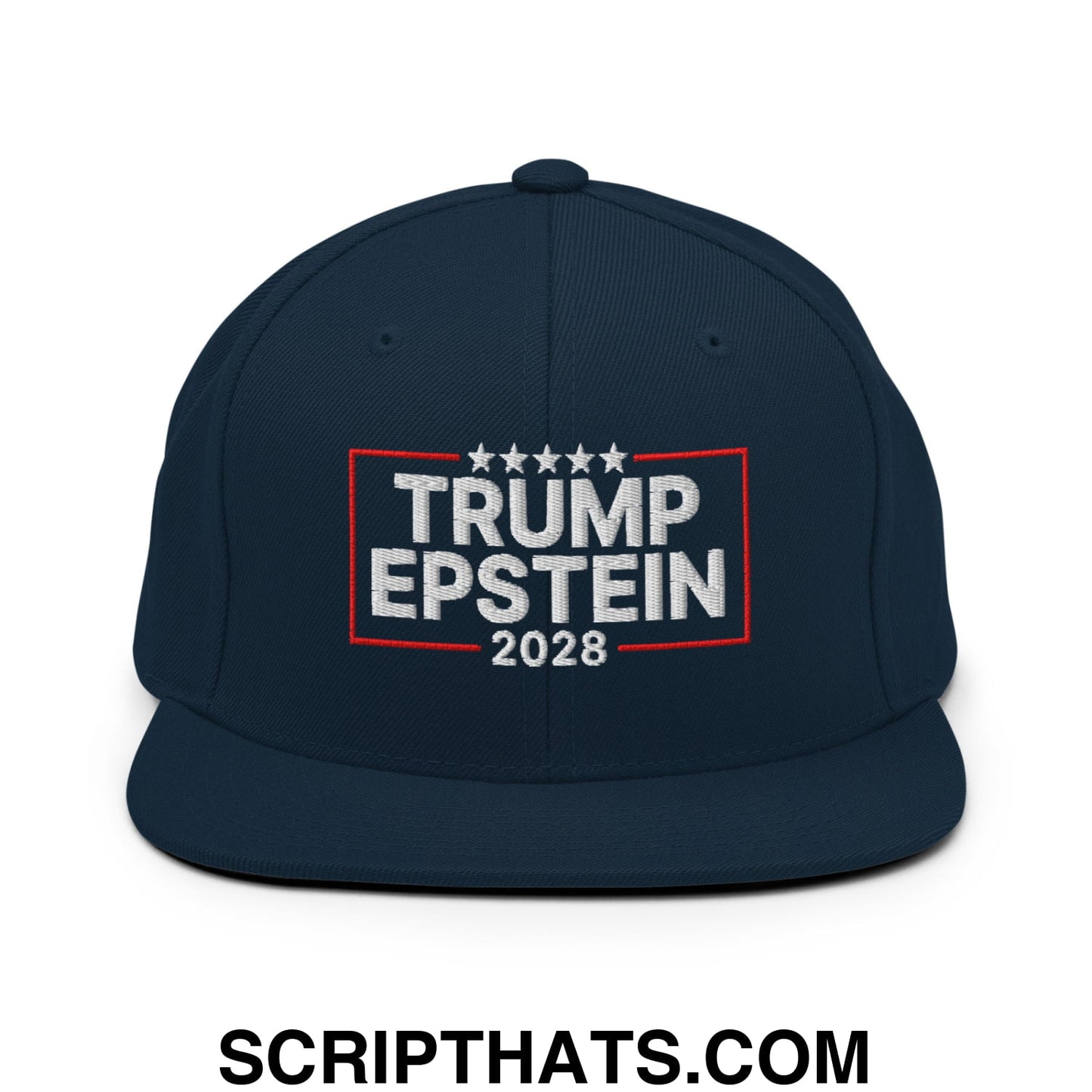 Trump Epstein 2028 Embroidered Flat Bill Brim Snapback Hat Dark Navy