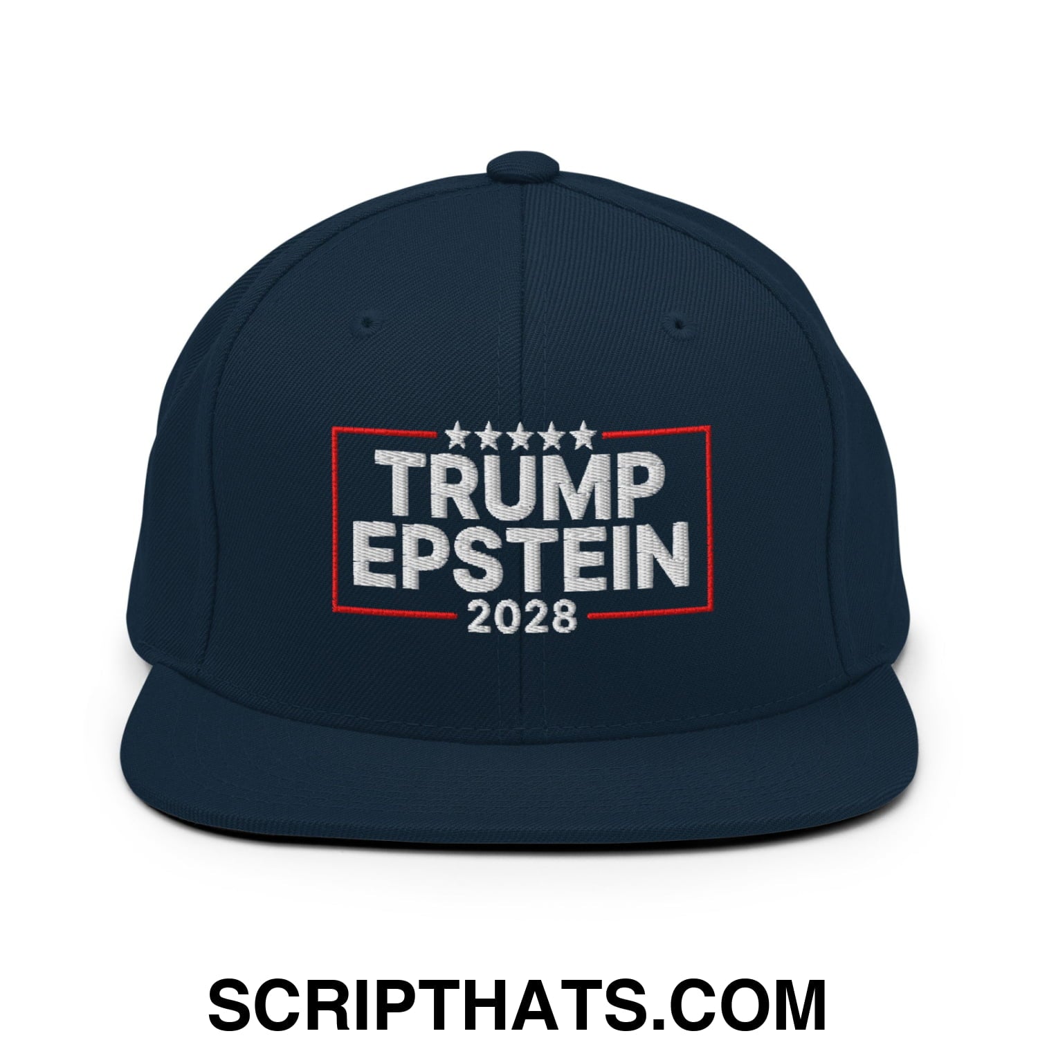 Trump Epstein 2028 Embroidered Flat Bill Brim Snapback Hat Dark Navy