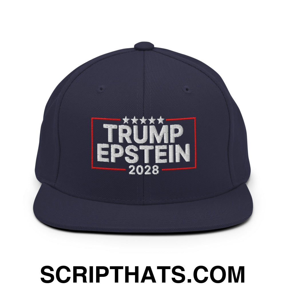Trump Epstein 2028 Embroidered Flat Bill Brim Snapback Hat Navy