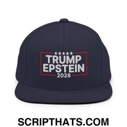 Trump Epstein 2028 Embroidered Flat Bill Brim Snapback Hat Navy
