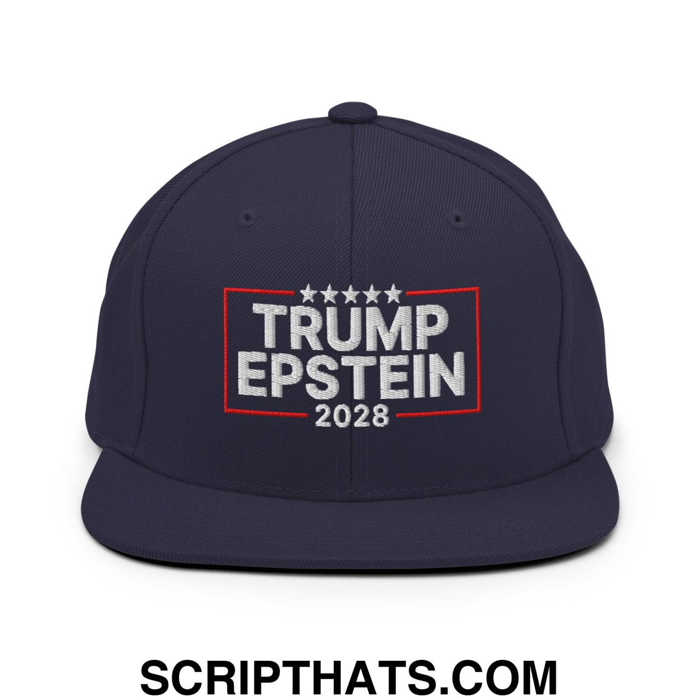 Trump Epstein 2028 Embroidered Flat Bill Brim Snapback Hat Navy