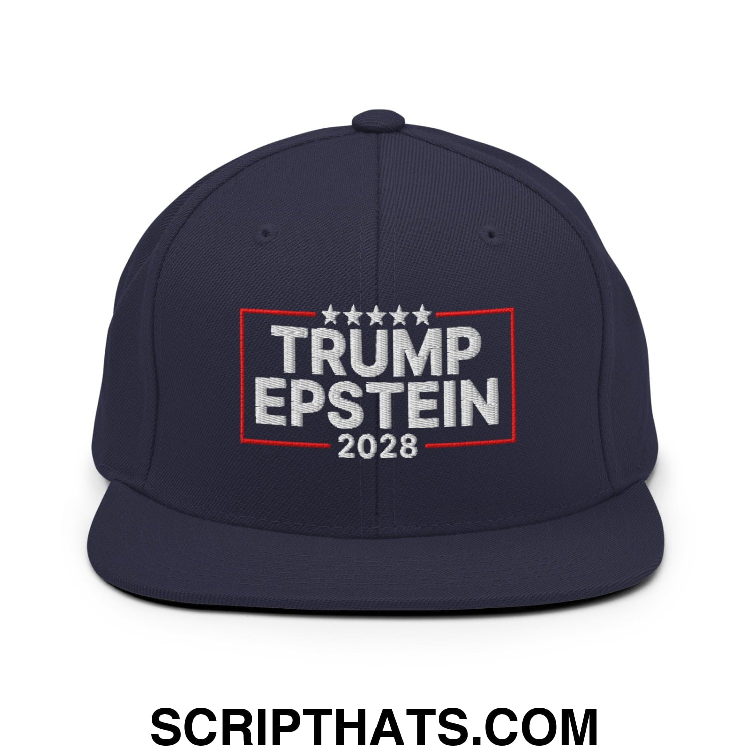 Trump Epstein 2028 Embroidered Flat Bill Brim Snapback Hat Navy