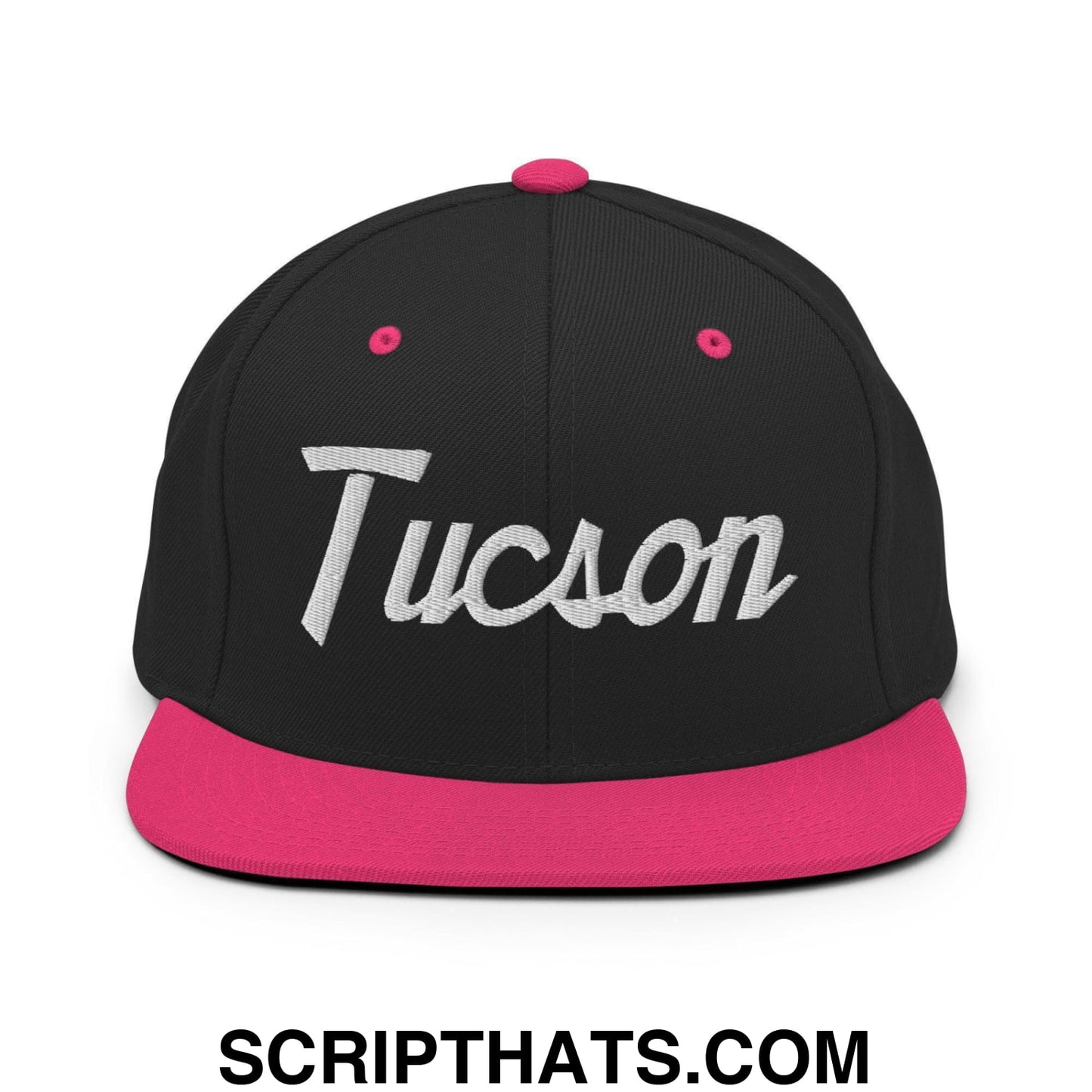 Tucson Script Snapback Hat Black Neon Pink