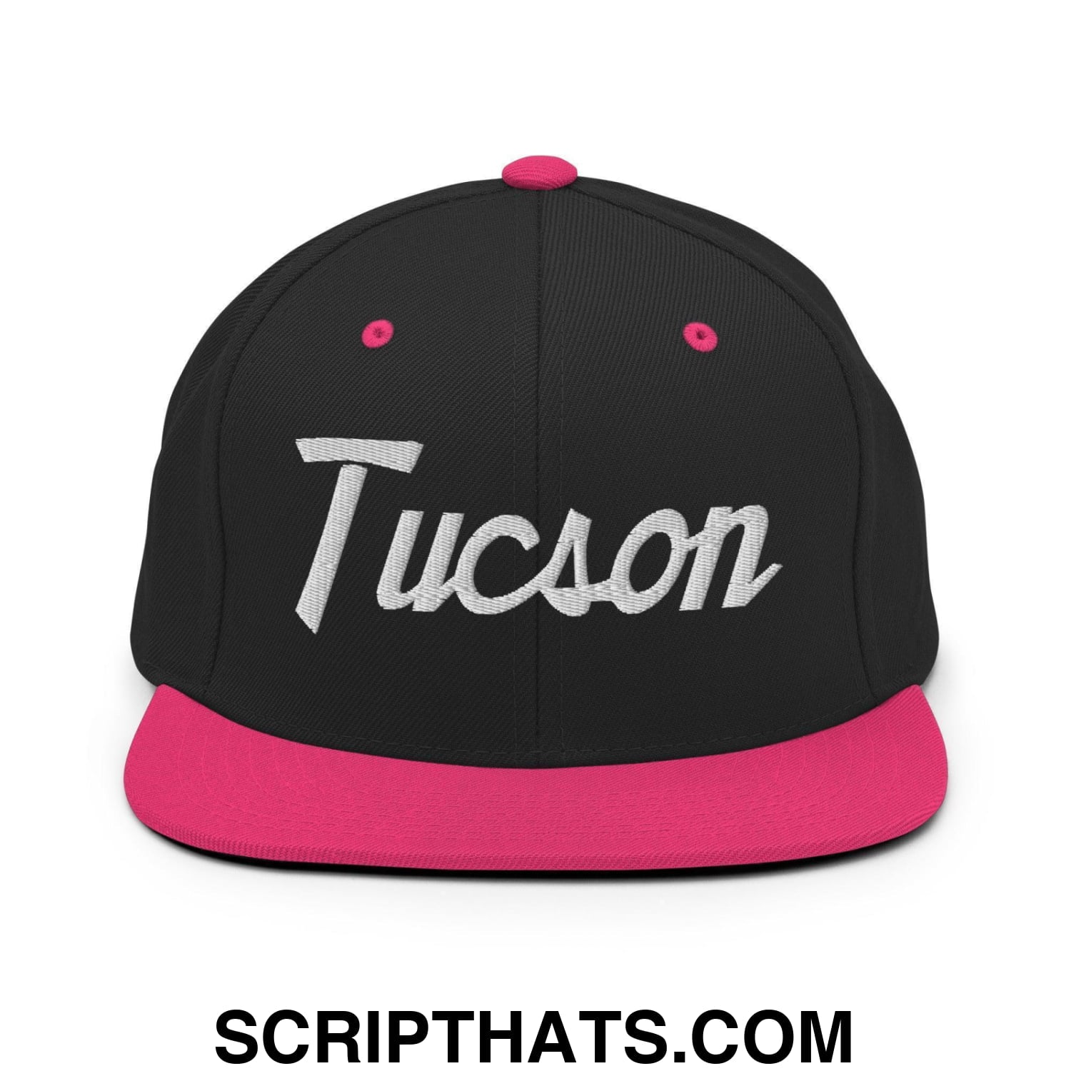 Tucson Script Snapback Hat Black Neon Pink