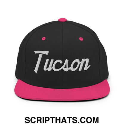 Tucson Script Snapback Hat Black Neon Pink