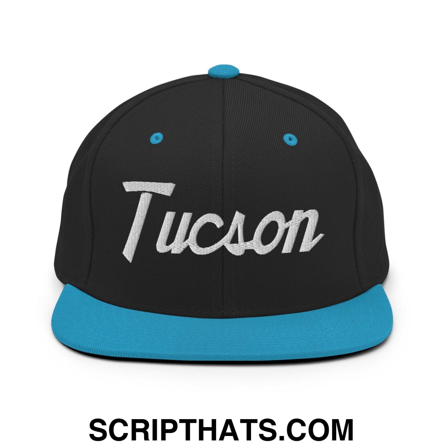 Tucson Script Snapback Hat Black Teal