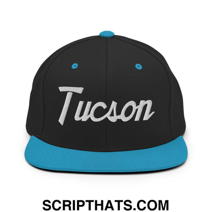 Tucson Script Snapback Hat Black Teal