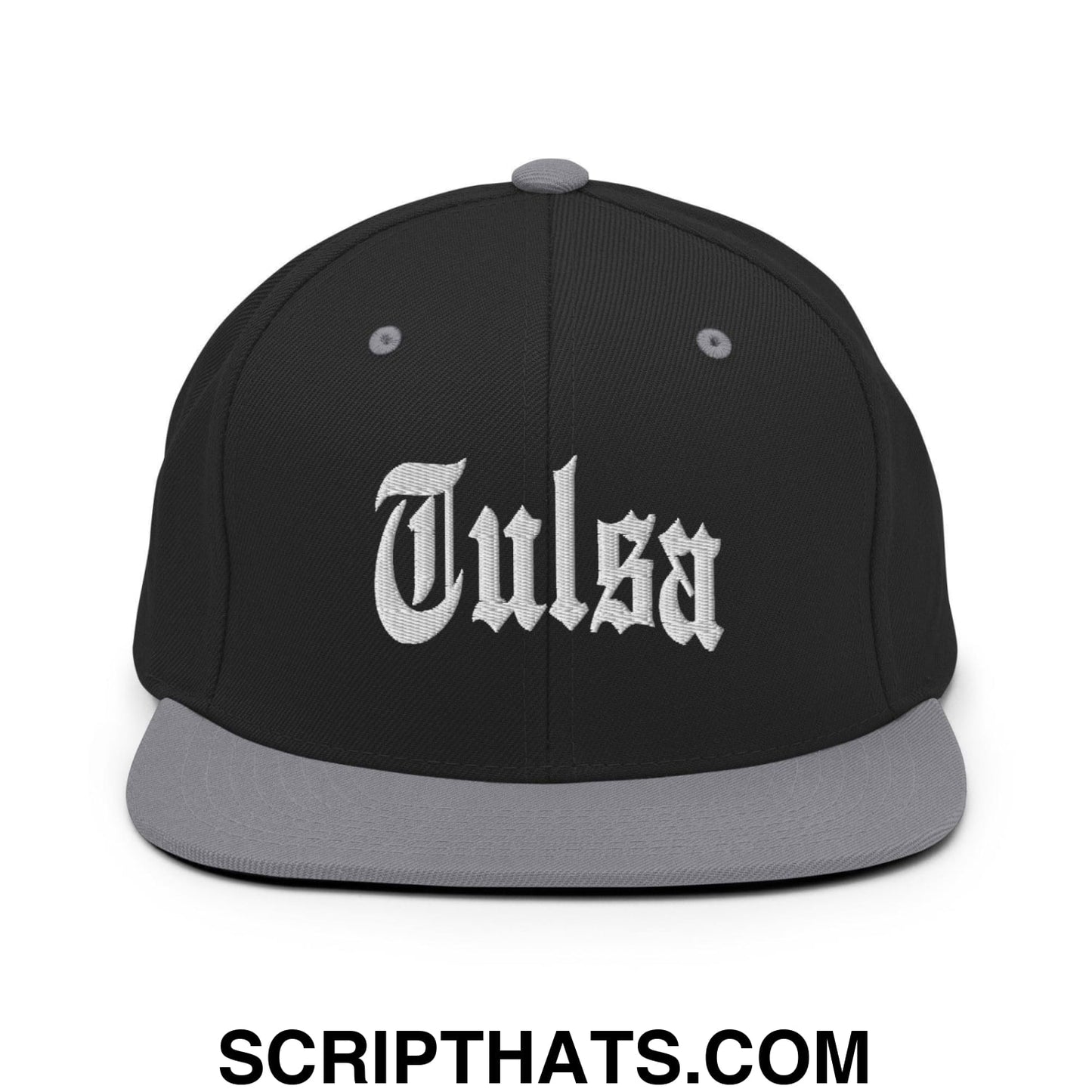 Tulsa II OG Old English Snapback Hat Black Silver