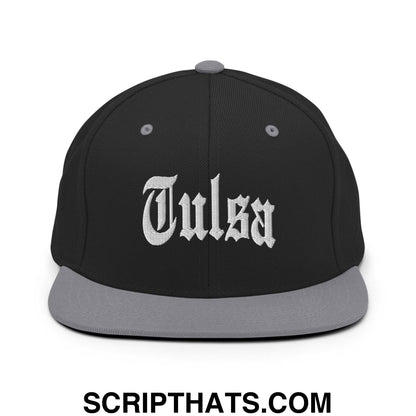 Tulsa II OG Old English Snapback Hat Black Silver