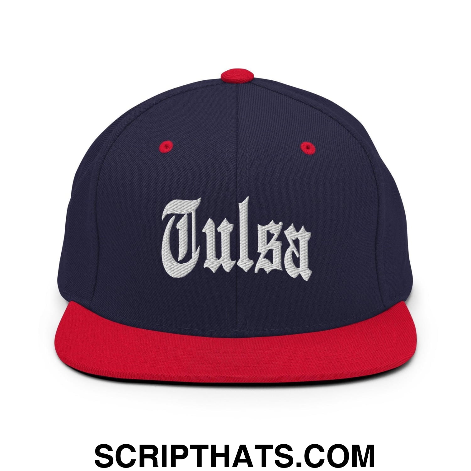 Tulsa II OG Old English Snapback Hat Navy Red