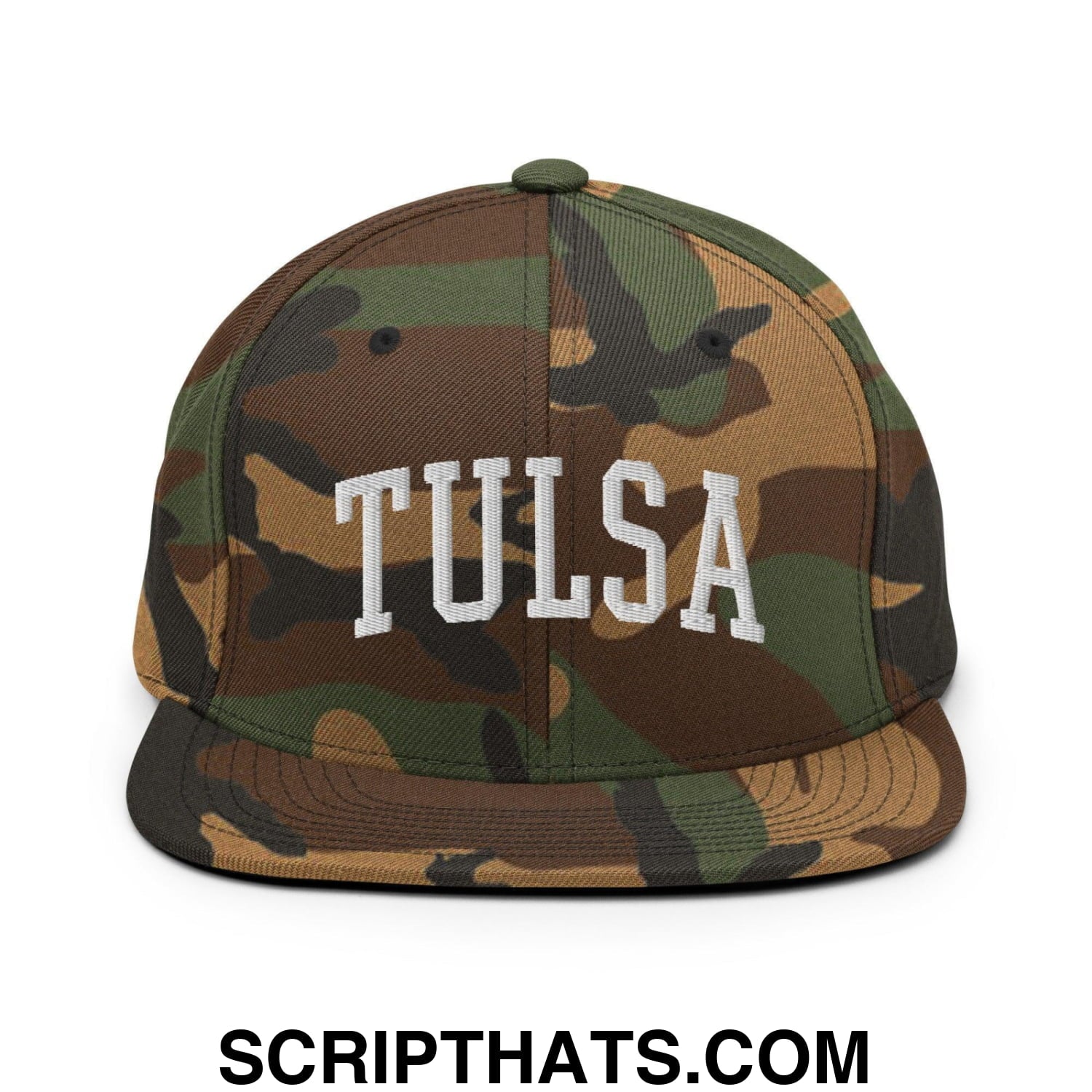 Tulsa II Varsity Letterman Block Snapback Hat Green Camo